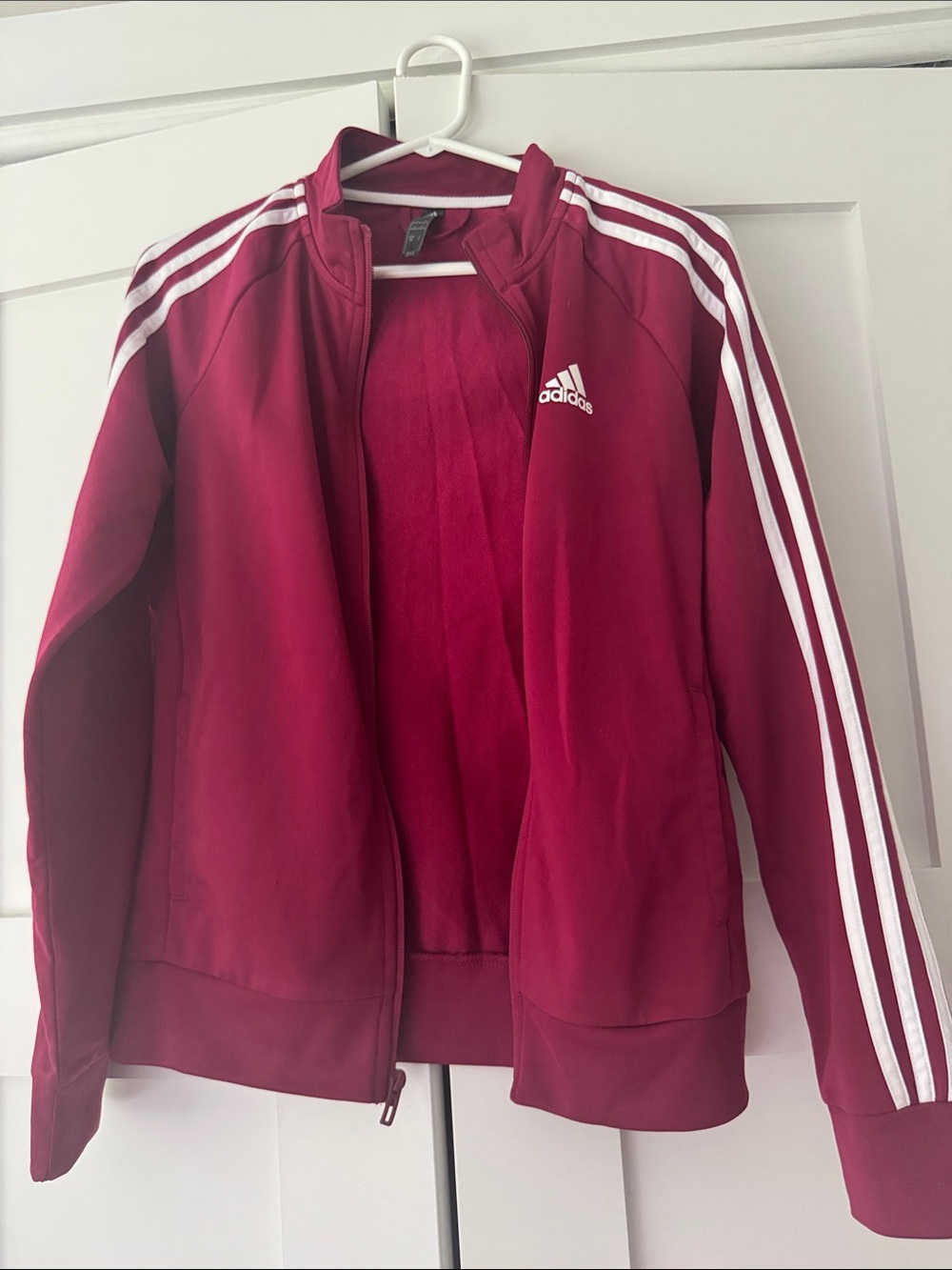 adidas Women's Burgundy Track Jacket with White 3-Stripes